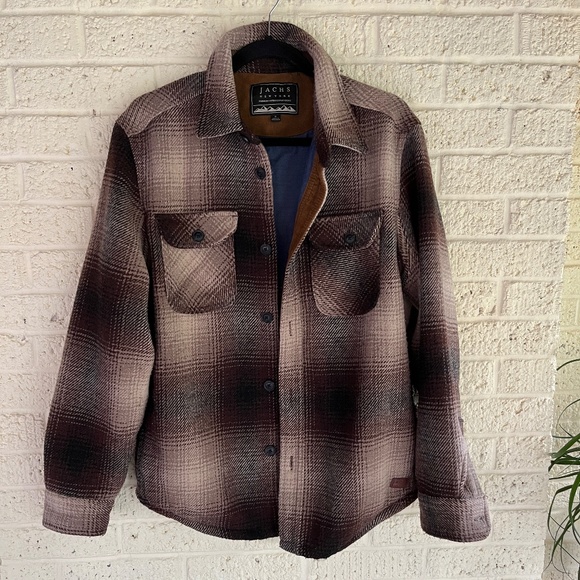 Jachs Brown Plaid Wool Blend Shirt Jacket - Picture 1 of 13